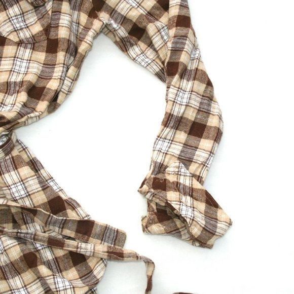 🍁CARAMEL PLAID BUTTON DOWN SHIRT SOFT FLANNEL LADIES JUNIORS XL TOP WAIST TIE - Picture 5 of 13